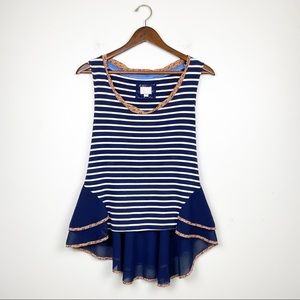 Anthropologie Post Mark Striped Ruffle Tank